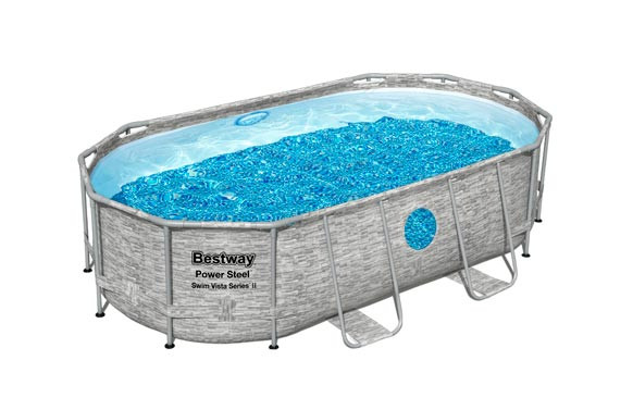 PISCINA POWER STEEL SWIM OVAL PARED DE PIEDRA DEPURADORA CARTUCHO DE 2006 L/H 427 X 250 X 100 CM