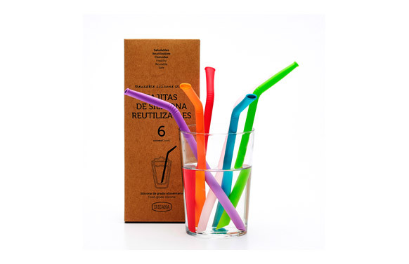 PAJITAS REUTILIZABLES DE SILICONA (SET 6 UDS) COLORES SURTIDOS - INCLUYE LIMPIADOR