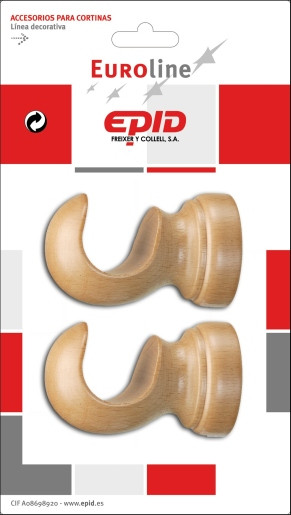 SOPORTE BARRA CORTINA TECHO HOGAR MADERA NATURAL Ø29 X 76MM - 2 PZ