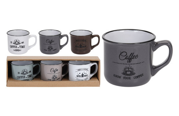 TAZA CORTADO STONEWARE SET 3 PZAS 18 CL - SURTIDO GRIS