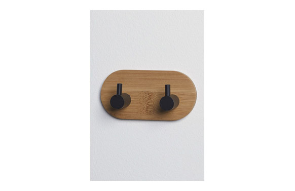 COLGADOR DOBLE BAÑO BLACK NEGRO Y BAMBÚ