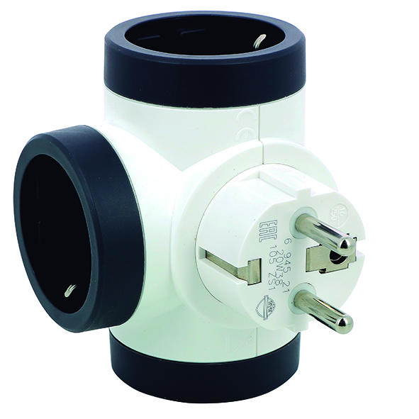 ADAPTADOR TRIPLE ROTATIVO 180º  10/16A LATERAL BLANCO/NEGRO