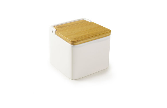 SALERO CUADRADO CERAMICA + BAMBU BLANCO