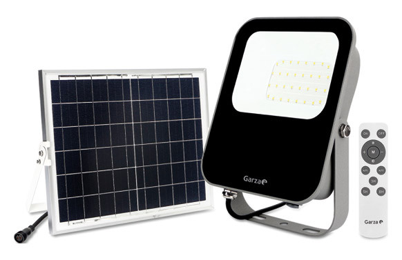 FOCO PROYECTOR LED SOLAR PROGRAMABLE IP65 LUZ FRÍA 650LM 30W