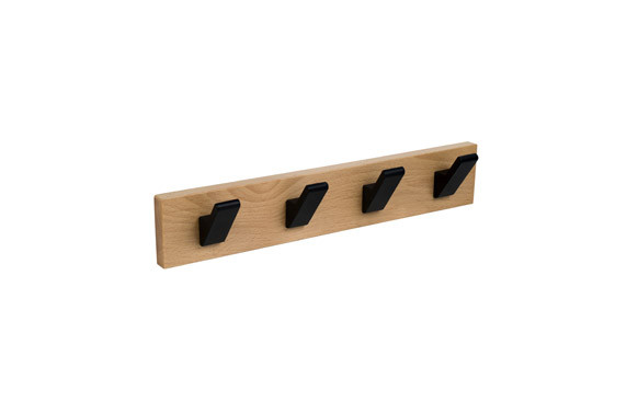 PERCHA PARED MADERA HAYA NATURAL 4 GANCHOS NEGROS