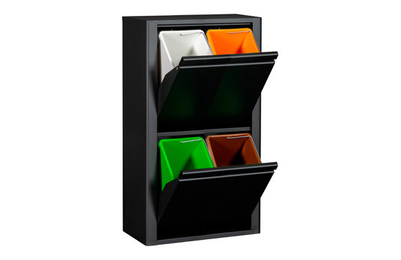 CONTENEDOR BASURA SELECTIVO NEGRO MATE 4 COMPARTIMIENTOS