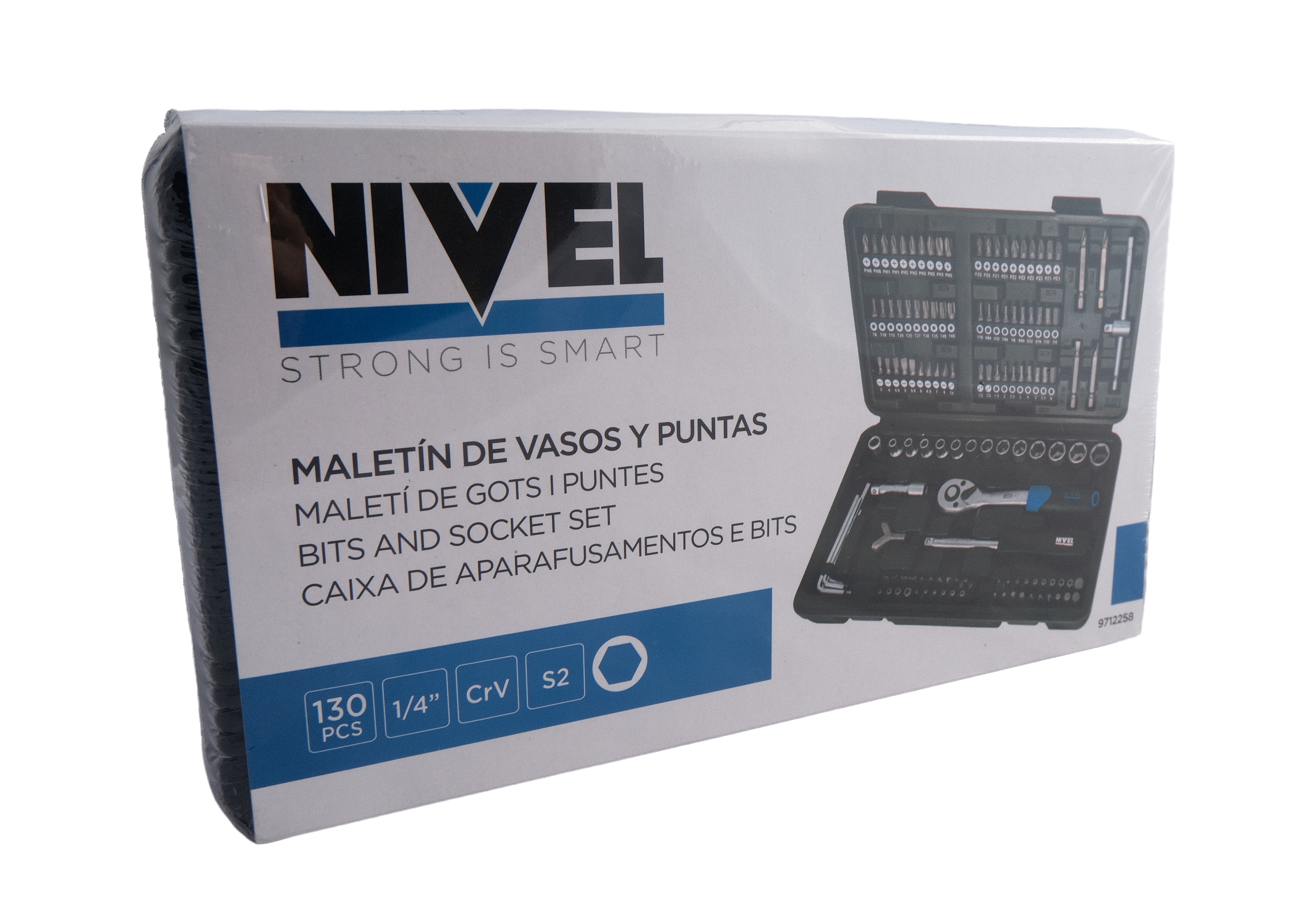MALETIN DE VASOS Y PUNTAS 1/4\" 130 PZS 