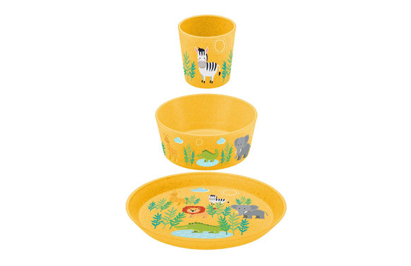 VAJILLA INFANTIL ORGANICA SET 3 PZAS AFRICA AMARILLO