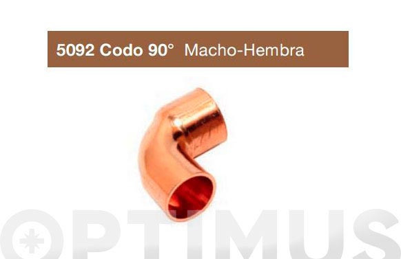 CODO 90º MACHO-HEMBRA COBRE Ø 22 MM 2UDS