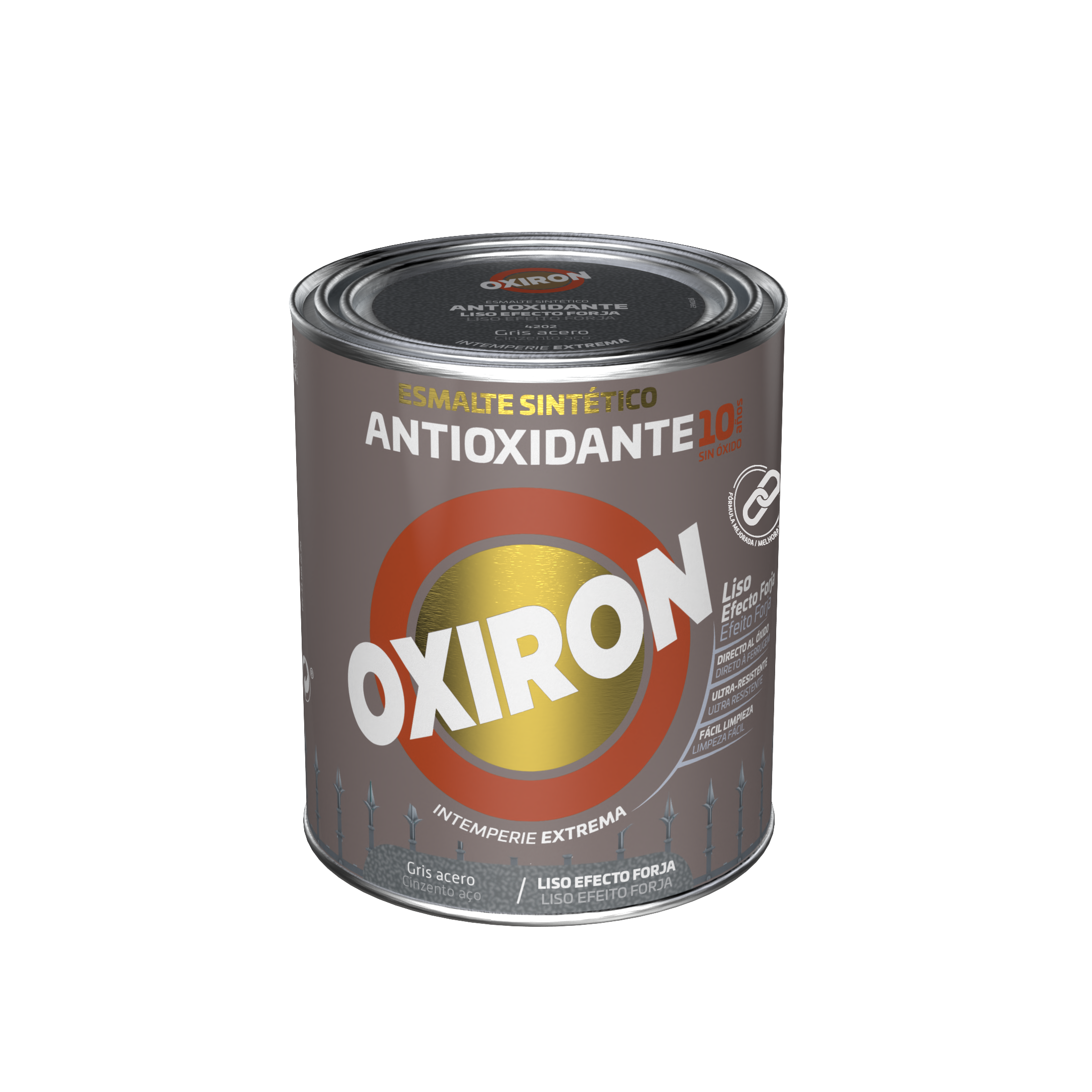 ESMALTE ANTIOXIDANTE OXIRON LISO EFECTO FORJA 4 L GRIS ACERO