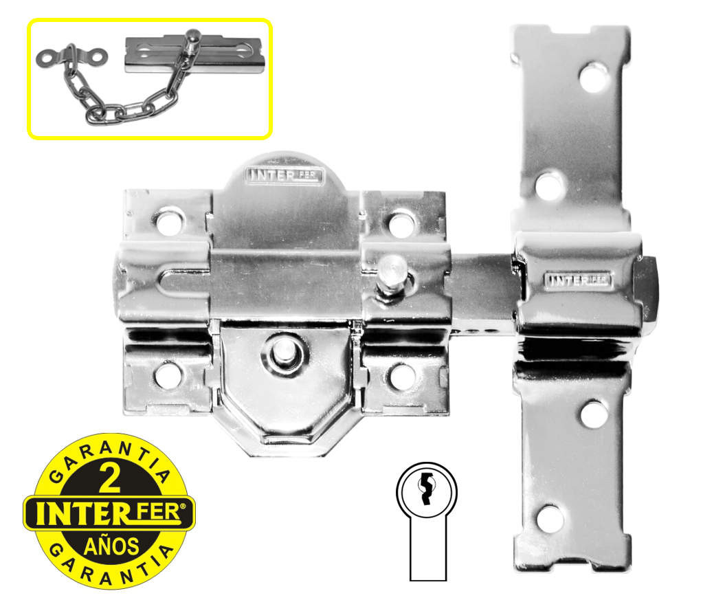 CERROJO SOBREPONER LLAVE SERRETA 31 CILINDRO 50 MM. CROMADO