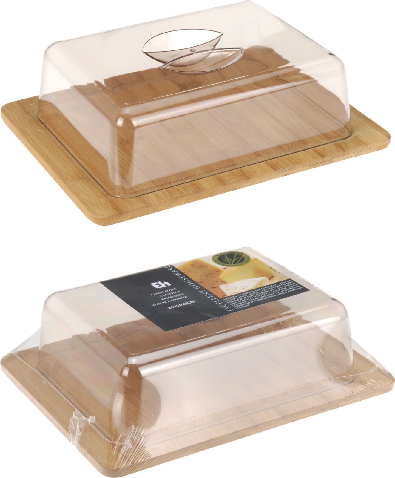 QUESERA CON TAPA BASE BAMBU 26 X 20 X 7,1 CM