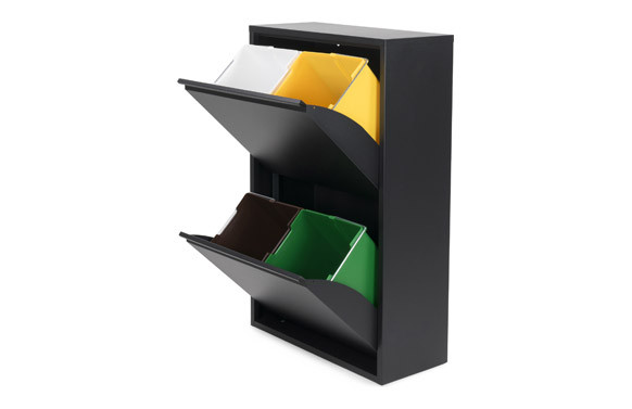 CONTENEDOR BASURA ECOLOGICO METALICO 4 DEPARTAMENTOS NEGRO LACADO