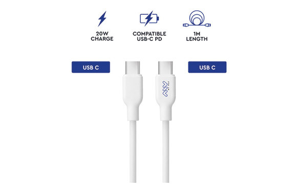 CABLE CARGADOR USB \"C\" SALIDA \"C\" 20W 1 METRO BLANCO