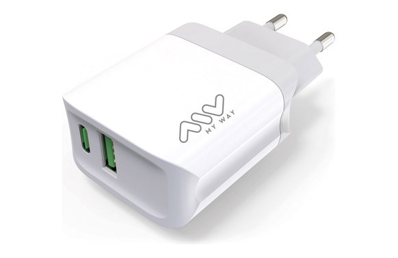 CARGADOR DOBLE TIPO USB\"A\" 18W Y USB \"C\" 20W LL-T208 BLANCO