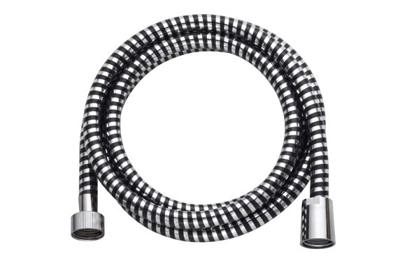 FLEXO PARA DUCHA 175 CM PVC REFORZADO CONECTORES DE ZINC Y ABS - NEGRO Y CROMO