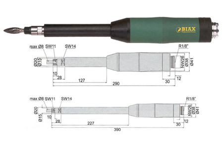 Amoladora neumatica Biax srd 8-20/2l200 y srh 8-20/2l200