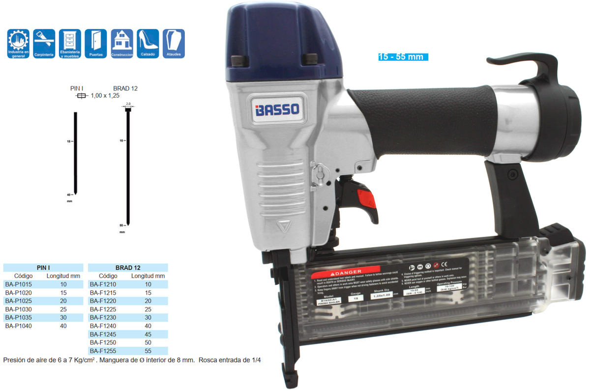 CLAVADORA NEUMATICA BEX-B1855A1 PIN I Y BRAD 12 BASSO