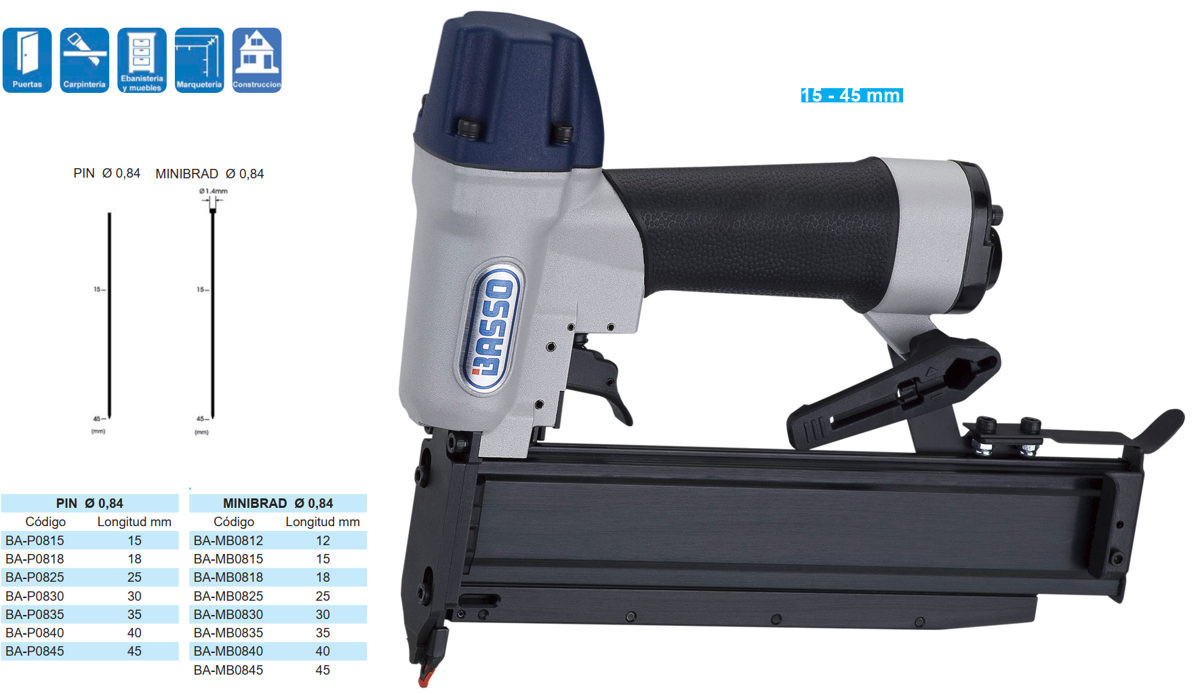 CLAVADORA NEUMATICA PIN Y MINIBRAD BASSO BEX-B2145A1