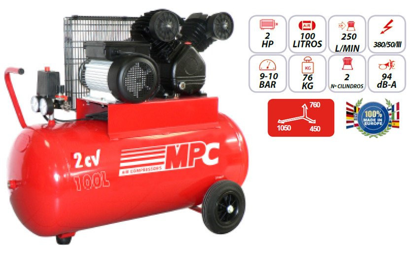 Compresor trifasico 2hp 100 litros 10 bares MPC SNV-10025T