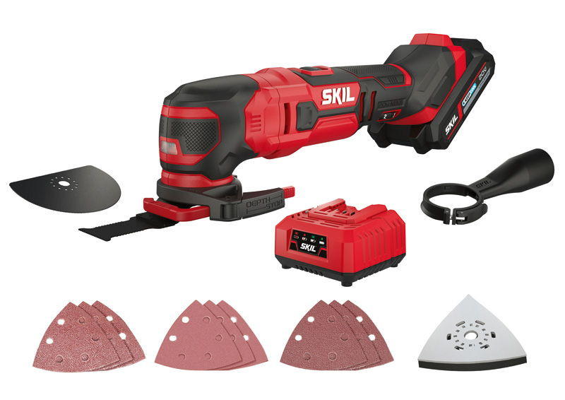 Multiherramienta de batería Skil 3620 AA con mutitud de accesorios para lijar, cortar, serrar