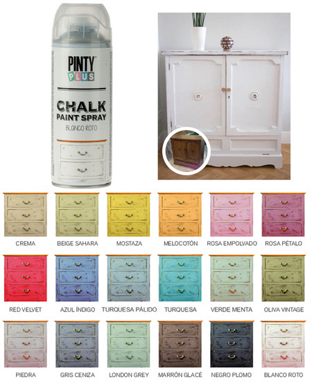 Pintura en spray efecto tiza vintage Pintyplus Chalk blanco roto