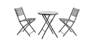 FOLLETO JARDIN 2025 OPTIMUS - MESA ACERO Ø60 CM + 2 SILLAS PLEGABLES GRIS ANTRACITA
