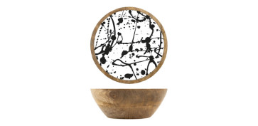 Vajillas - BOL MADERA MANGO DECORADO 15 CM BLANCO/NEGRO