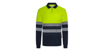 Vestuario laboral - POLO MANGA LARGA ALTA VISIBILIDAD CINTA SEGMENTADA NAVY / AMARILLO FLUOR TALLA M