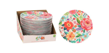 Vajillas - PLATO MELAMINA DECORADO FLOR (EXPOSITOR) Ø 20CM POSTRE
