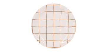 PLATO POSTRE CUADROS AMARILLO 19CM