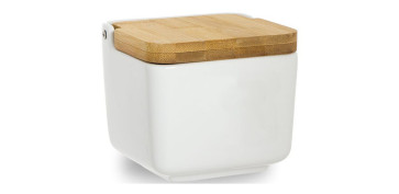 SALERO PORCELANA TAPA BAMBU BLANCO