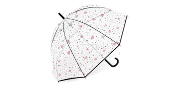 Novedades - PARAGUAS MUJER LARGO MANUAL TRANSPARENTE TOPOS CORAZONES 60/8-Ø94CM