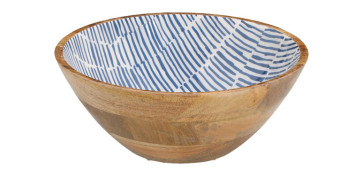 Vajillas - ENSALADERA ALTA MADERA DECORADA ESMALTADA Ø 25CM AZUL
