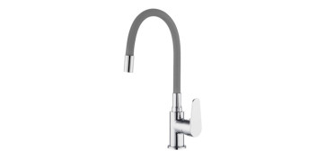 GRIFO COCINA MONOMANDO CAÑO ALTO JAVA GOMA FLEXIBLE GRIS