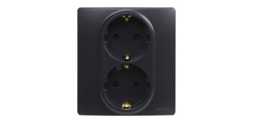 Material instalacion electrico - BASE ENCHUFE DOBLE 2P+T NEGRO SERIE NILOE