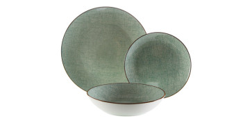 Vajillas - VAJILLA PORCELANA 18 PZAS LINO VERDE VIVO CHOCOLATE
