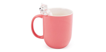 Vajillas - MUG CERAMICA GATO ROSA 0,39CL 8,6X12,4X12,6CM