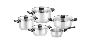 Coccion - BATERIA INOX ELITE TAPA CRISTAL BAQUELITA 5 PIEZAS