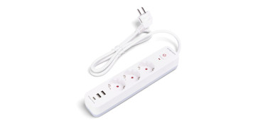 Cables - BASE MULTIPLE CON INTERRUPTOR BLANCO 3TOMAS 1,5MT 2USB