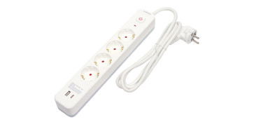 Cables - BASE MULTIPLE CON INTERRUPTOR BLANCO 4TOMAS 1,5MT 4 USB+TIPO C