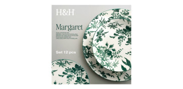 Vajillas - VAJILLA 12 PIEZAS PORCELANA DECORADA MARGARET VERDE