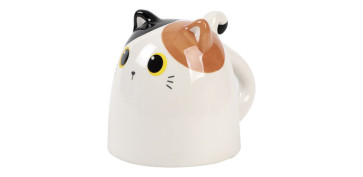 Vajillas - TAZA CERAMICA DECORATIVA GATO BLANCO NARANJA 30CL