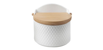Ordenacion y conservacion de cocina - SALERO PORCELANA GRABADA TAPA BAMBU BLANCO ROMBOS