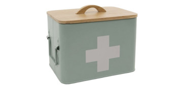 BOTIQUIN METALICO M TAPA MADERA VERDE 22,4 X 18 X 15,5CM