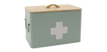 BOTIQUIN METALICO L TAPA MADERA VERDE 32,5 X 19 X 22,5CM