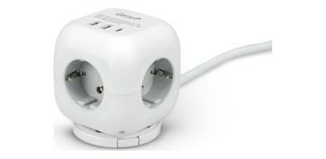 BASE MULTIPLE KUBO 3 TOMAS + USB A + USB C 20W BLANCO CABLE 1,4M