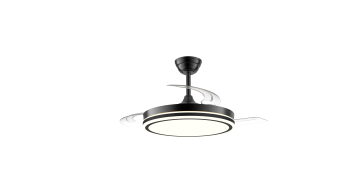VENTILADOR TECHO CON PLAFON ASPAS RETRACTILES 20W NEGRO