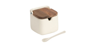 Ordenacion y conservacion de cocina - AZUCARERO TAPA + CUCHARA INOX BOIS & TERRE NATURAL ACACIA