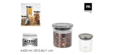 Ordenacion y conservacion de cocina - BOTE BOROSILICATO TAPA ACERO 600ML